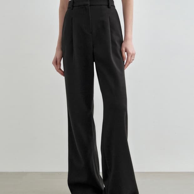 (택O/새상품) 몽돌 원 턱 와이드 슬랙스 블랙 S