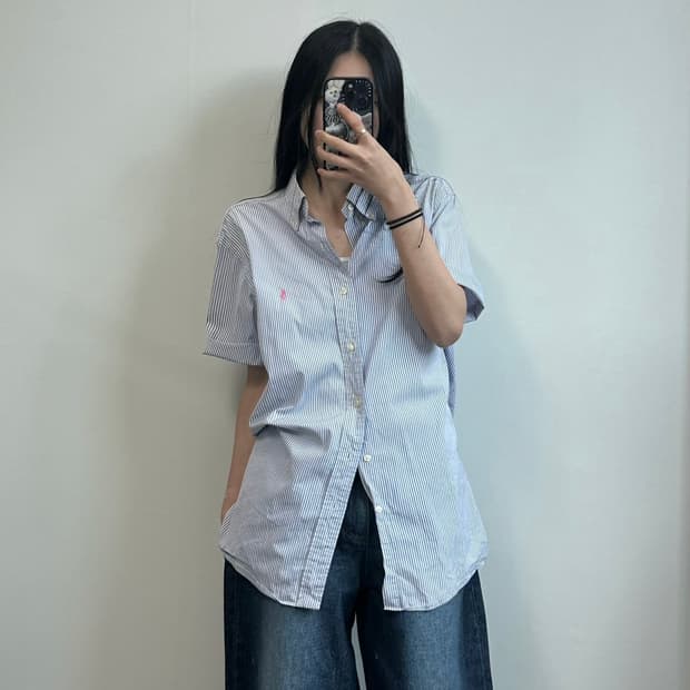 폴로 랄프로렌 자수로고 스트라이프 반팔 하프 셔츠