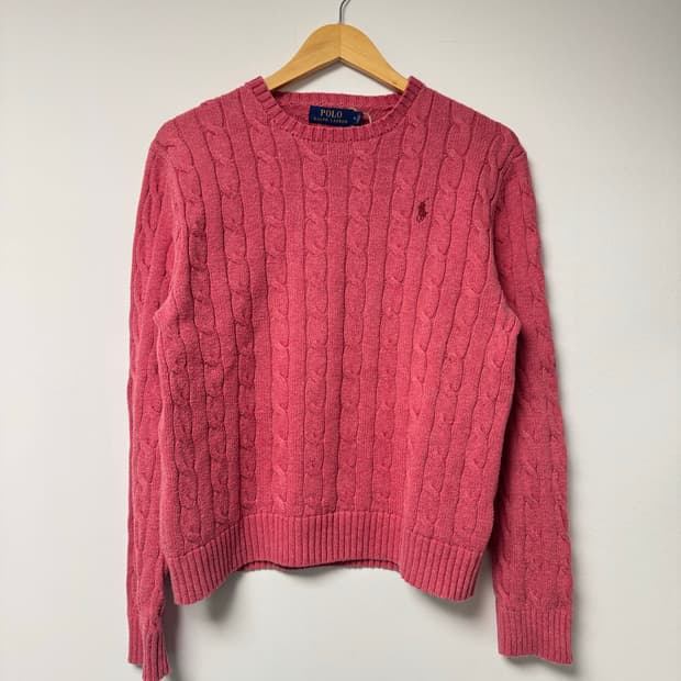 폴로 랄프로렌 빈티지 폴로 케이블 꽈배기 코튼 니트 핑크 M