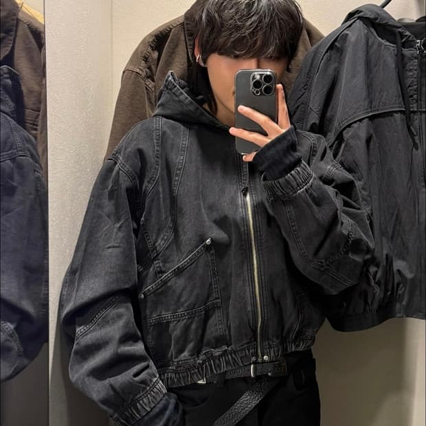 자라 데님 크롭 후드