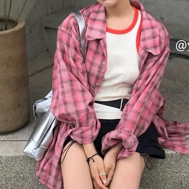 Afairof 핑크체크 셔츠