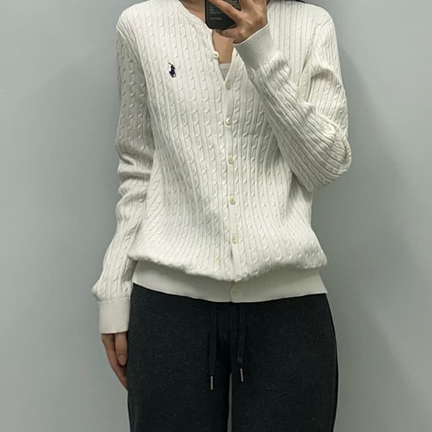 폴로 랄프로렌 화이트 꽈배기 니트 가디건