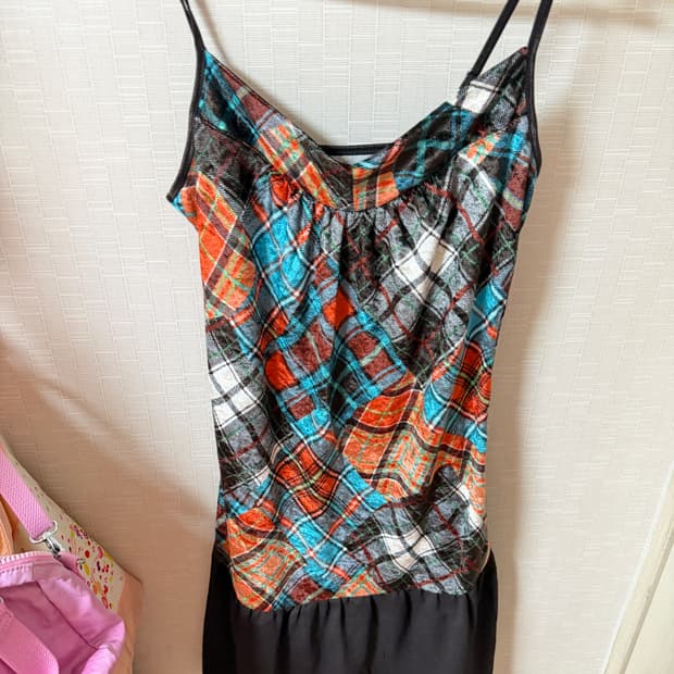 오렌지 체크 미니 원피스 빈티지 모리걸 히피 펑크 하구미