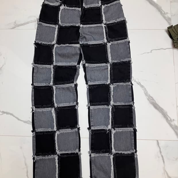 The Ragged Priest 흑청 체커보드 패치워크 데님