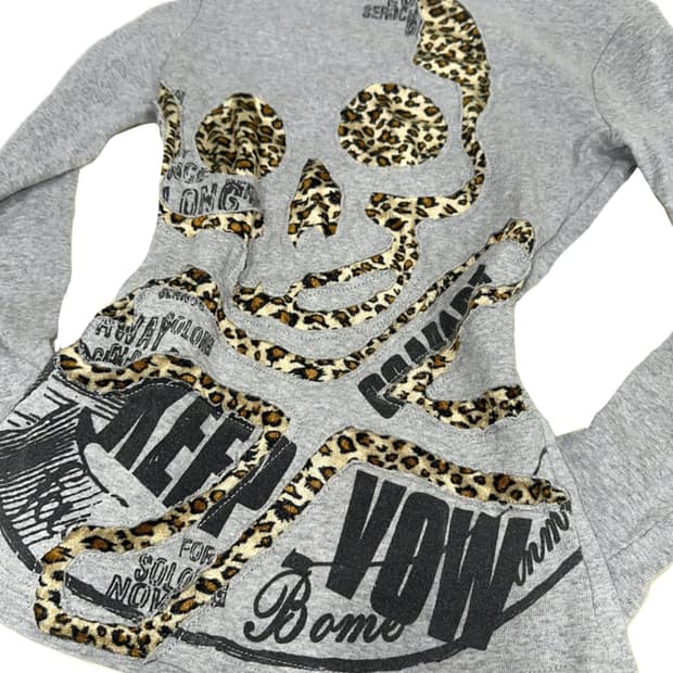 오네갸루 펑크 y2k 호피 롱슬리브 티셔츠