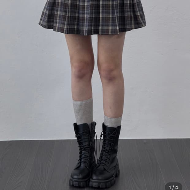 렌세 체크 플리츠 스커트 브라운 OS