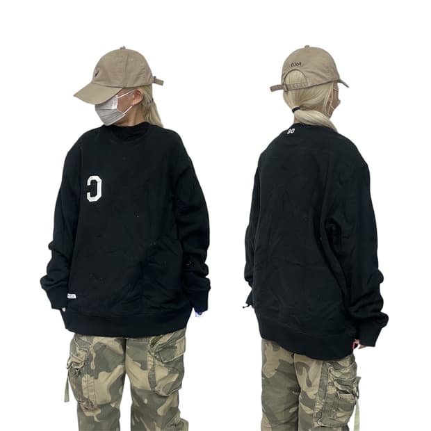 커버낫 C 로고 블랙 오버핏 맨투맨 XL