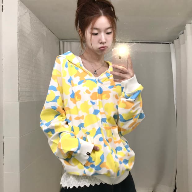베이프 옐로우 캔디 카모 후드집업