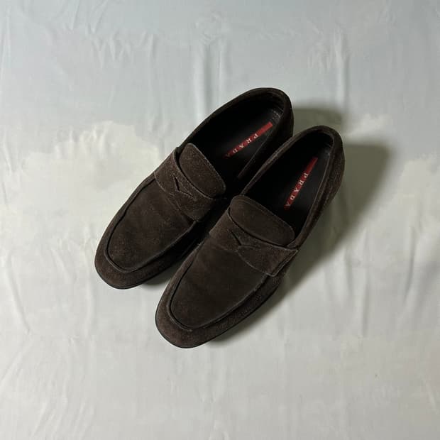 Prada sports suede dark brown loafers