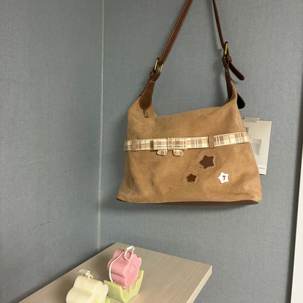 빈티지 스웨이드 별 패치 숄더백 가방 브라운 리본백 모리걸 희귀