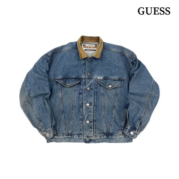 게스 90s USA 레더카라 데님자켓