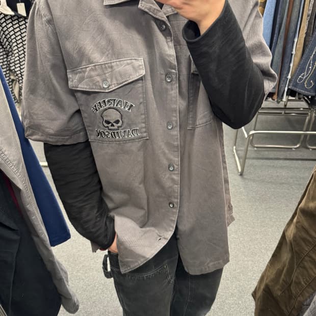 XL)할리데이비슨 빈티지 윌리 G-스컬 자수 워크 반팔 셔츠