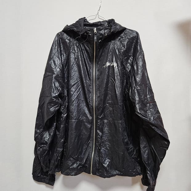 (XXL) 스투시 비치 쉘 링클 나일론 자켓 블랙
