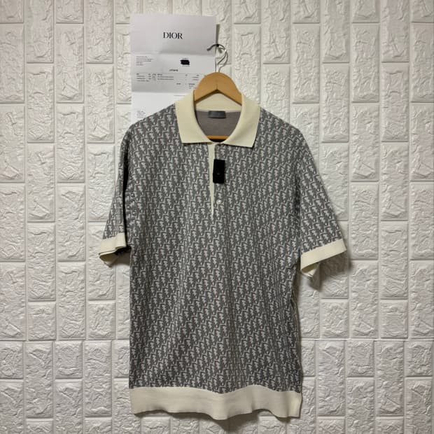 [S] 디올 오블리크 자카드 니트 카라티 폴로티