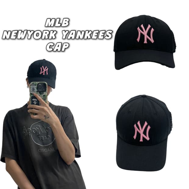 MLB 뉴욕양키즈 블랙 핑크 볼캡 베이스볼 야구모자