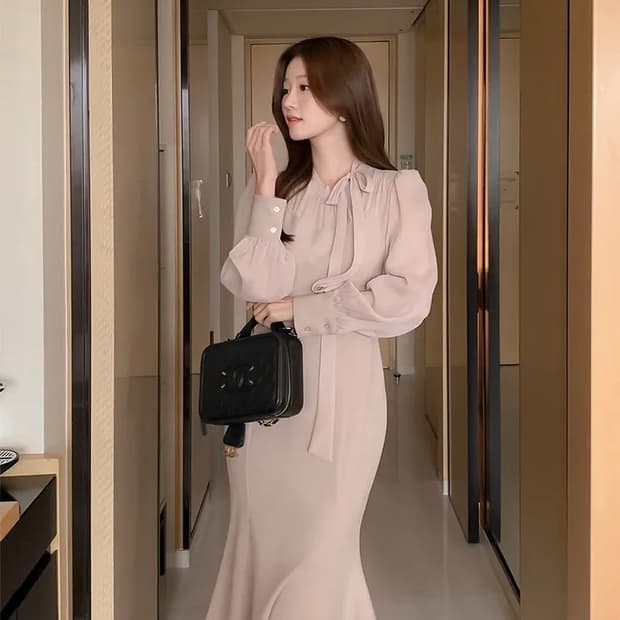 달리호텔 리본 타이 머메이드 원피스