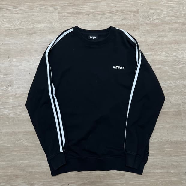 널디 사이드라인 배색 맨투맨 크루넥 티셔츠 [블랙] M/95