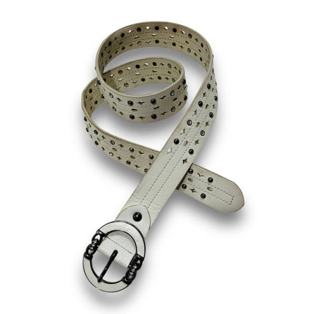 더블 다이아 화이트 쥬얼리 빈티지 벨트