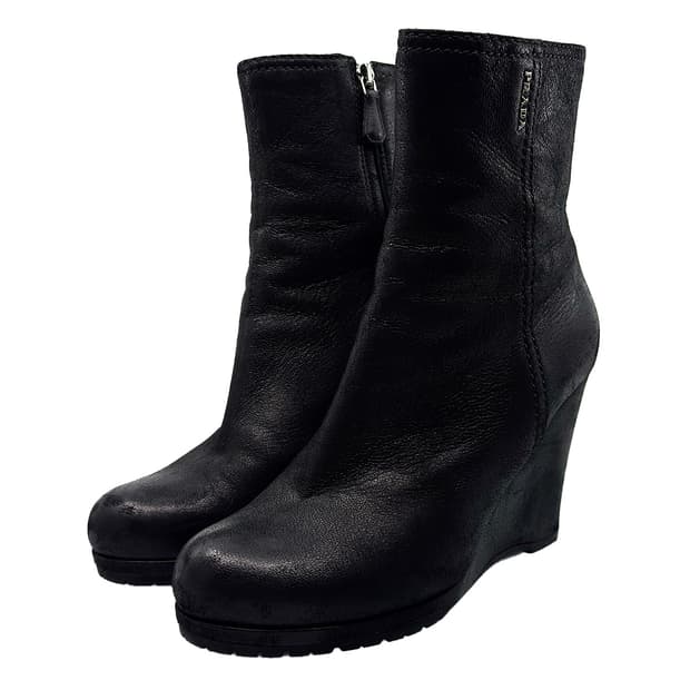 PRADA Wedge Heel Ankle Boots/ 37.5