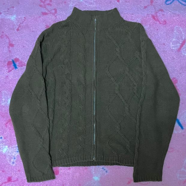 A.A.R unbalance knit zipup  khaki brown 