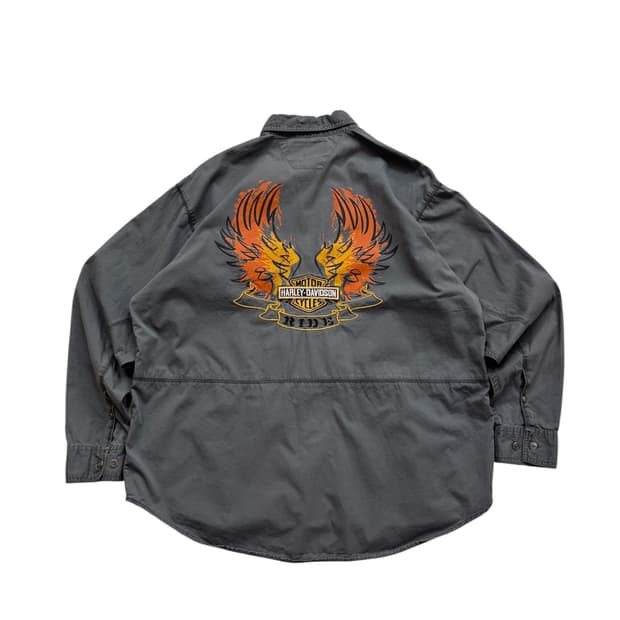 할리데이비슨 플레임 자수 워크셔츠