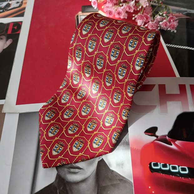 베르나르 실크 레드 크라운&문장 넥타이 9.3cm A+등급 A19096
