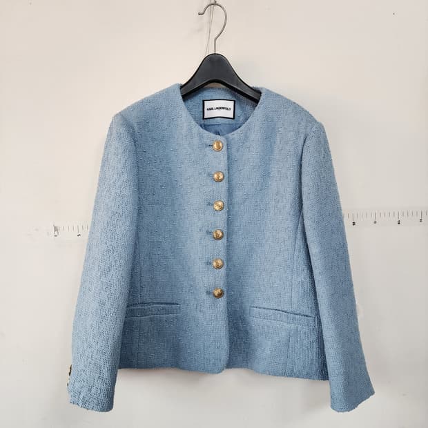 칼 라거펠트 트위드 블루 금장버튼 자켓