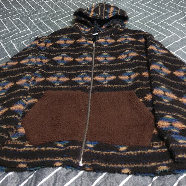 GAMBLE 오버핏 뽀글이 후드짚업자켓 (XL)