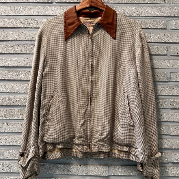 [M]70's Made in USA 브라운 하운드투스체크 드리즐러 자켓