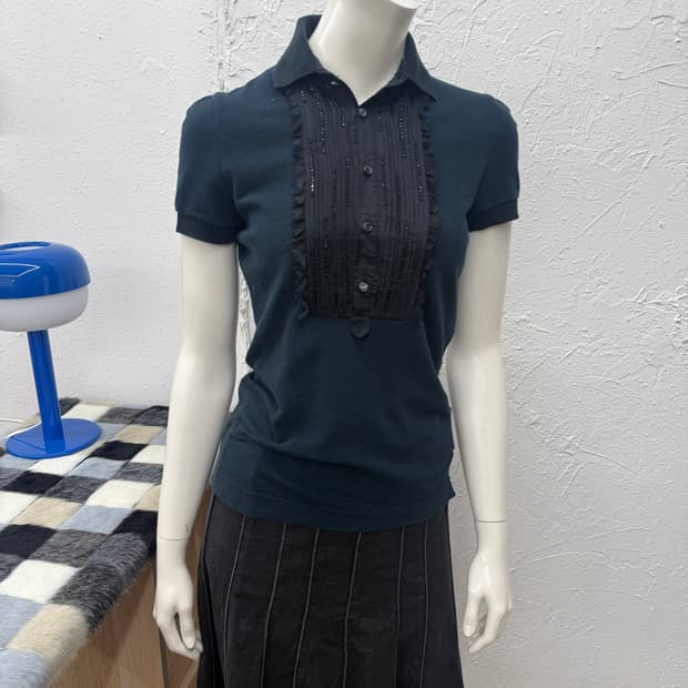 빈티지 Dsquared2 블랙 프릴 비즈 블라우스