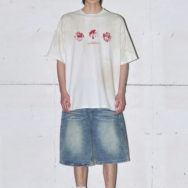 [택 제거 새상품] 어널러코드 페이드 버뮤다 데님 팬츠 (미디엄 블루, 