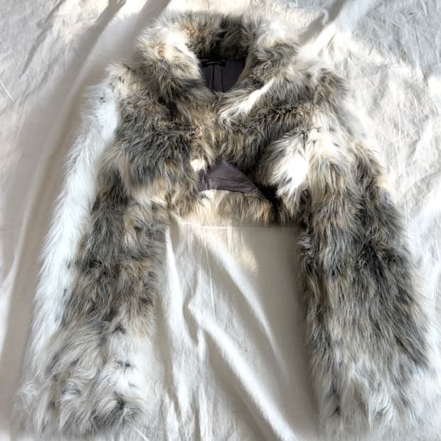 Y2k 호피 애니멀패턴 갸루 믹스 크롭 퍼 자켓 