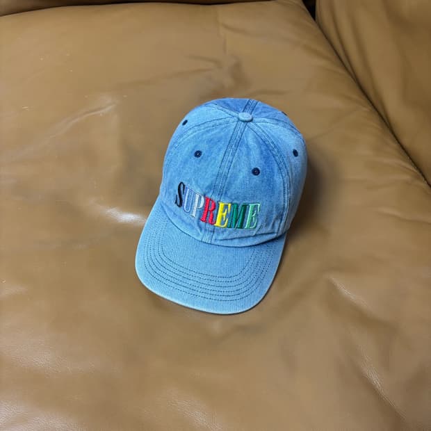 Supreme 슈프림 멀티 컬러 로고 워시드 데님 6패널 볼캡 모자
