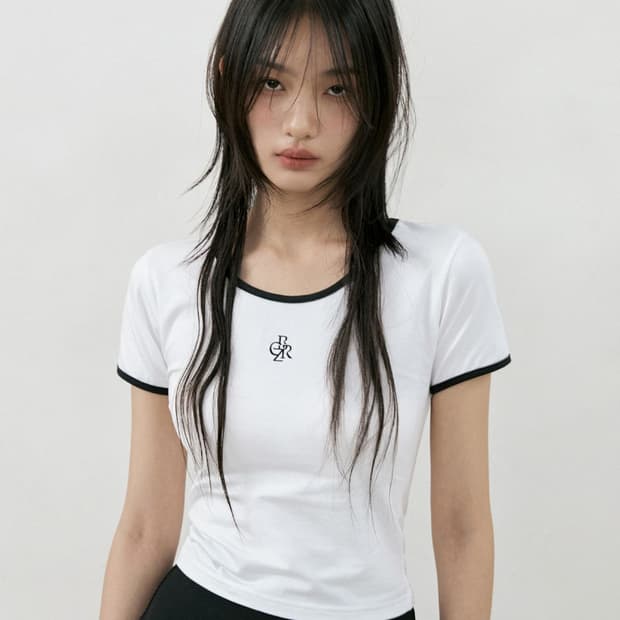 시티브리즈 라인 배색 슬림 반팔 티셔츠 링거 티