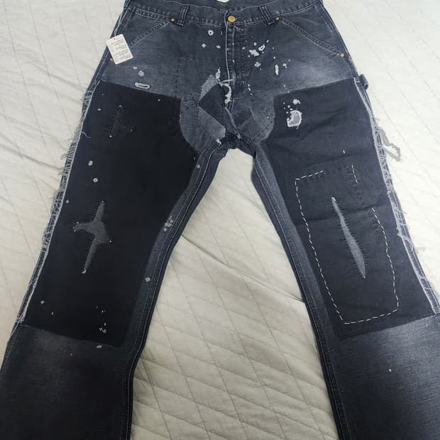 [M] 세인트미카엘 24aw 더블니 플레어 데님 블랙