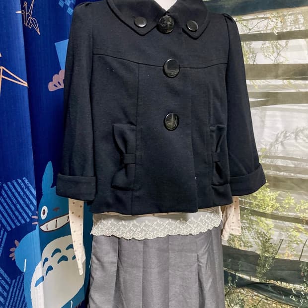 빈티지 둥근 카라 반코트 사와코 블액 자켓 세트