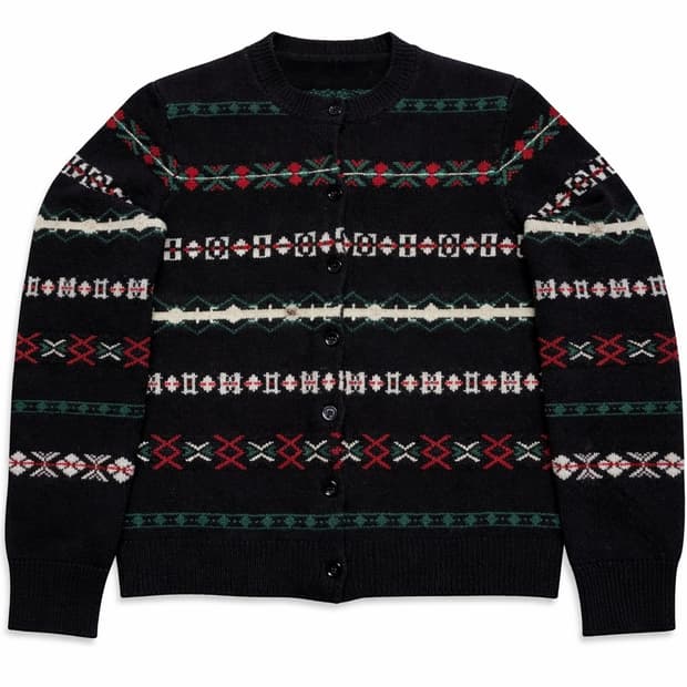 JPN 일본 빈티지 노르딕 페어아일 보헤미안 패턴 울 니트 가디건 스웨터