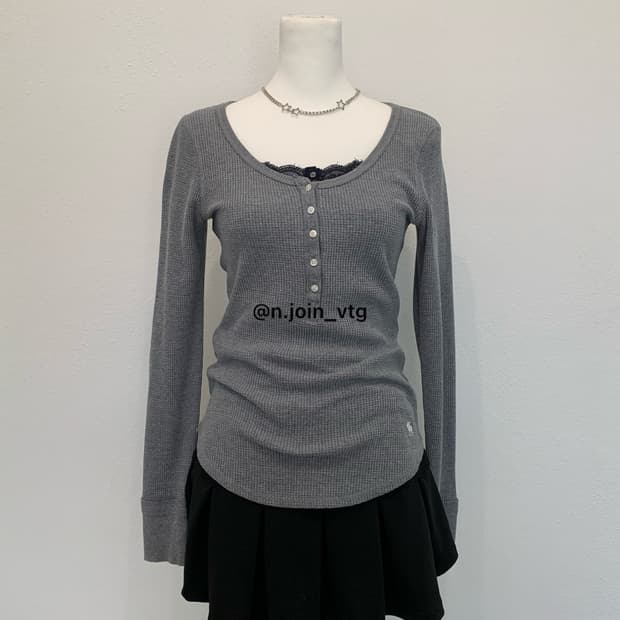 아베크롬비 헨리넥 그레이 와플 롱슬리브