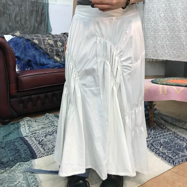 빈티지 여성 화이트 밴딩 디테일 롱스커트 