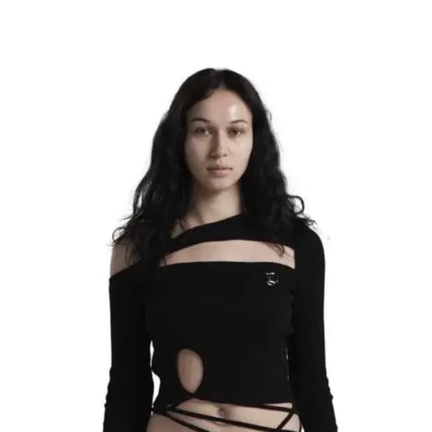 오도어 홀 슬릿 탑 티셔츠 니트 블랙