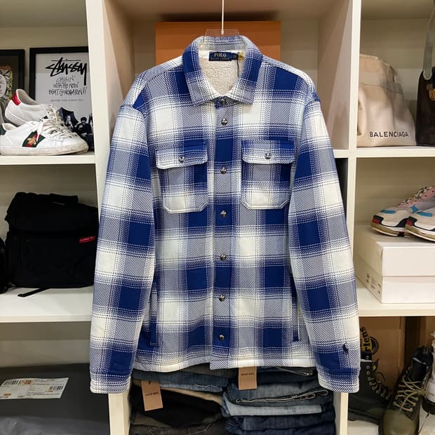 폴로 랄프로렌 블루체크 플래드 플리스 양털 자켓 L