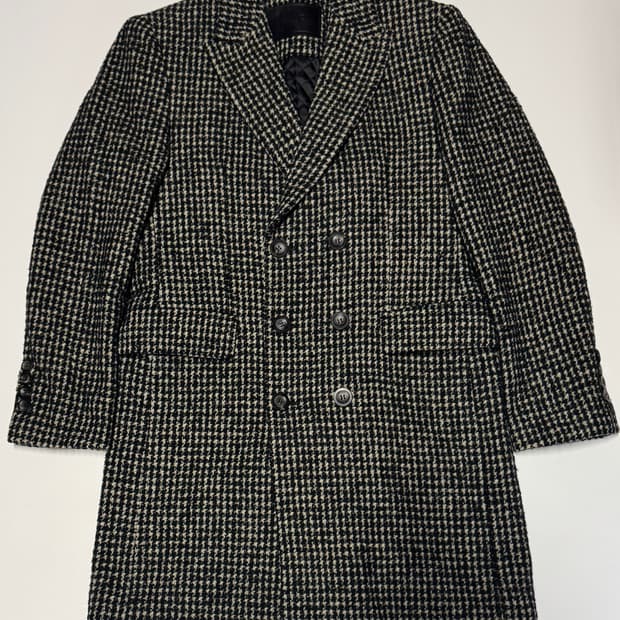 지오송지오 양가죽 배색 하운드투스 체크 더블 코트 M