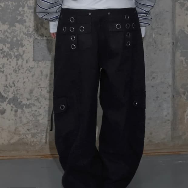 팬시클럽 크로스 포켓 카고팬츠 블랙