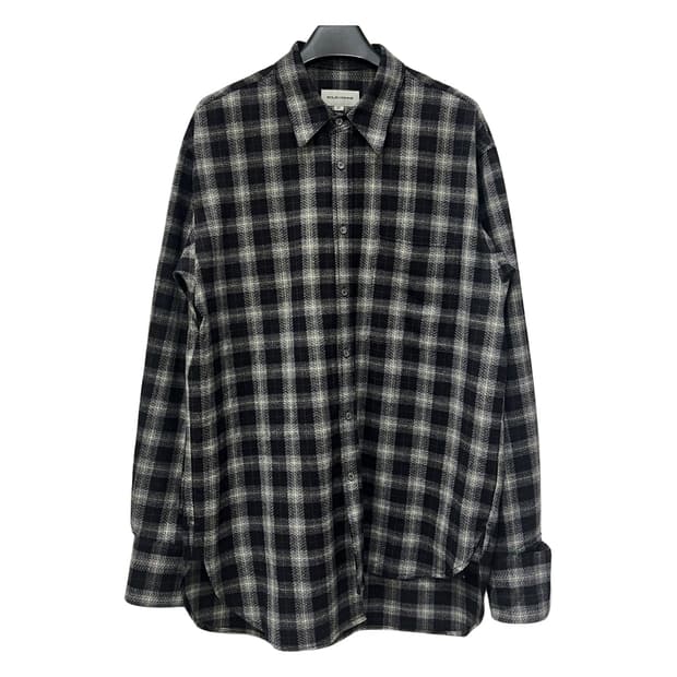 솔리드옴므 오버핏 언발란스 컷 오프 플란넬 체크 셔츠 110