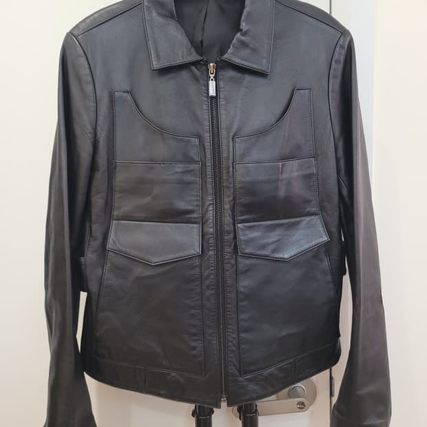 일본 빈티지 블랙 레더 자켓 집업 가죽 점퍼 55사이즈