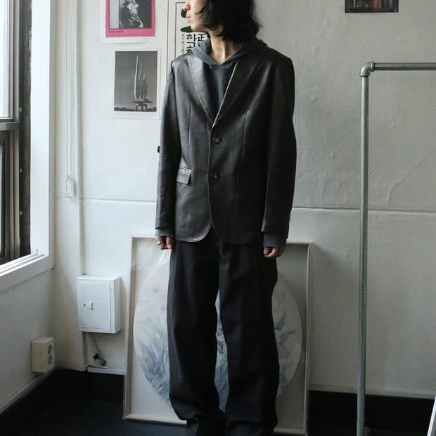 브라운 레더 블레이저 