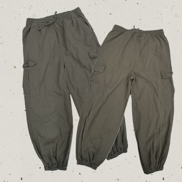 카키 브라운 펑크 카고 코튼 조거 팬츠 포켓 포인트 히피 에스닉 