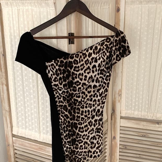 Leopard asymmetric off-shoulder top