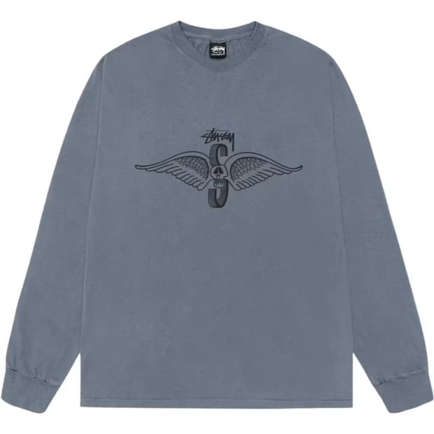 스투시 스컬 윙스 피그먼트 긴팔티셔츠 네이비