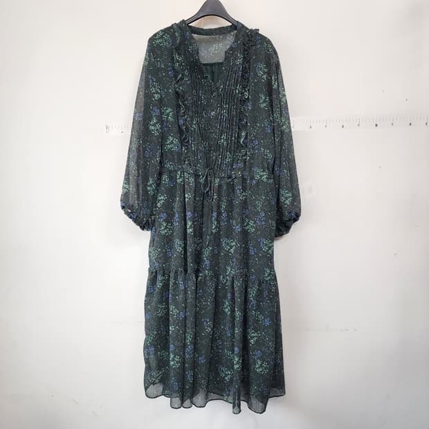 엣지 플라워 패턴 롱 원피스